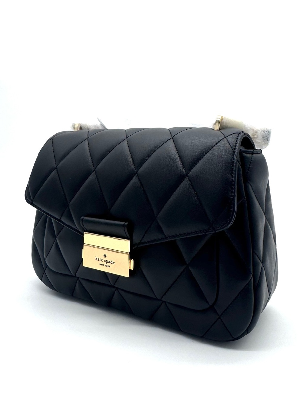 Kate Spade Carey Small Quilted Flap Shoulder Crossbody Bag Black/Gold